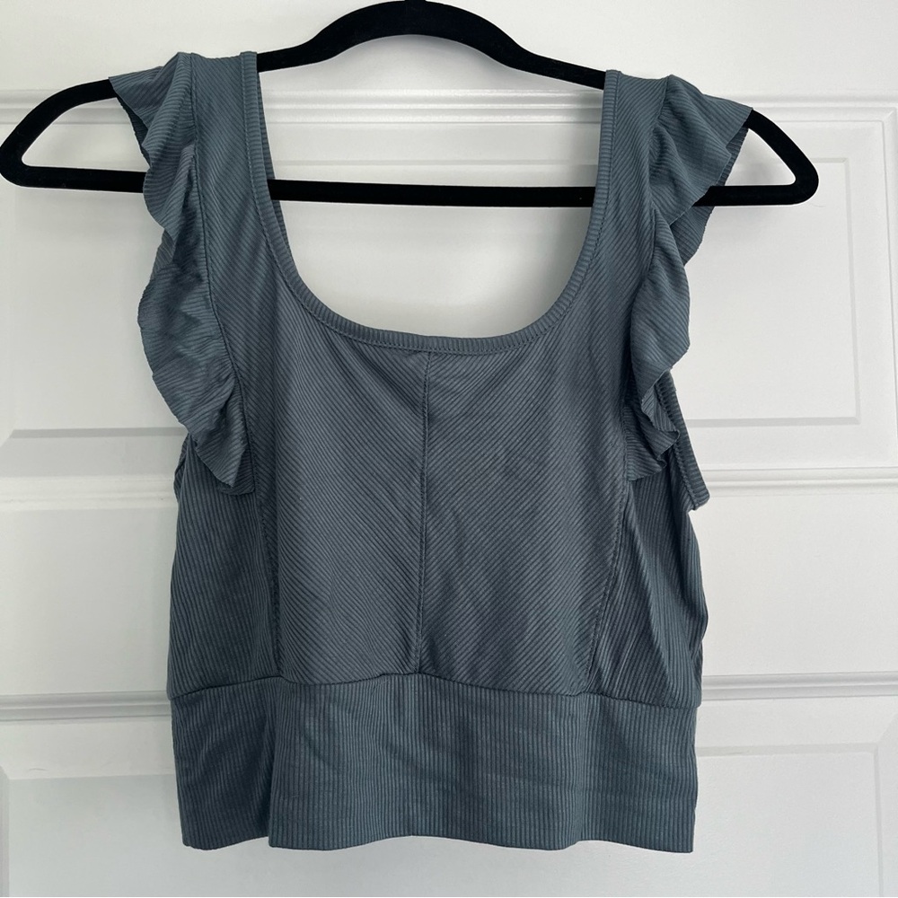 Gray/Blue Ruffled Women's Crop Top